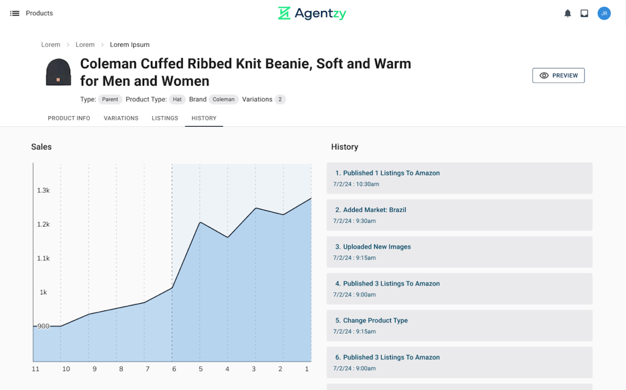 Agentzy Product History screenshot