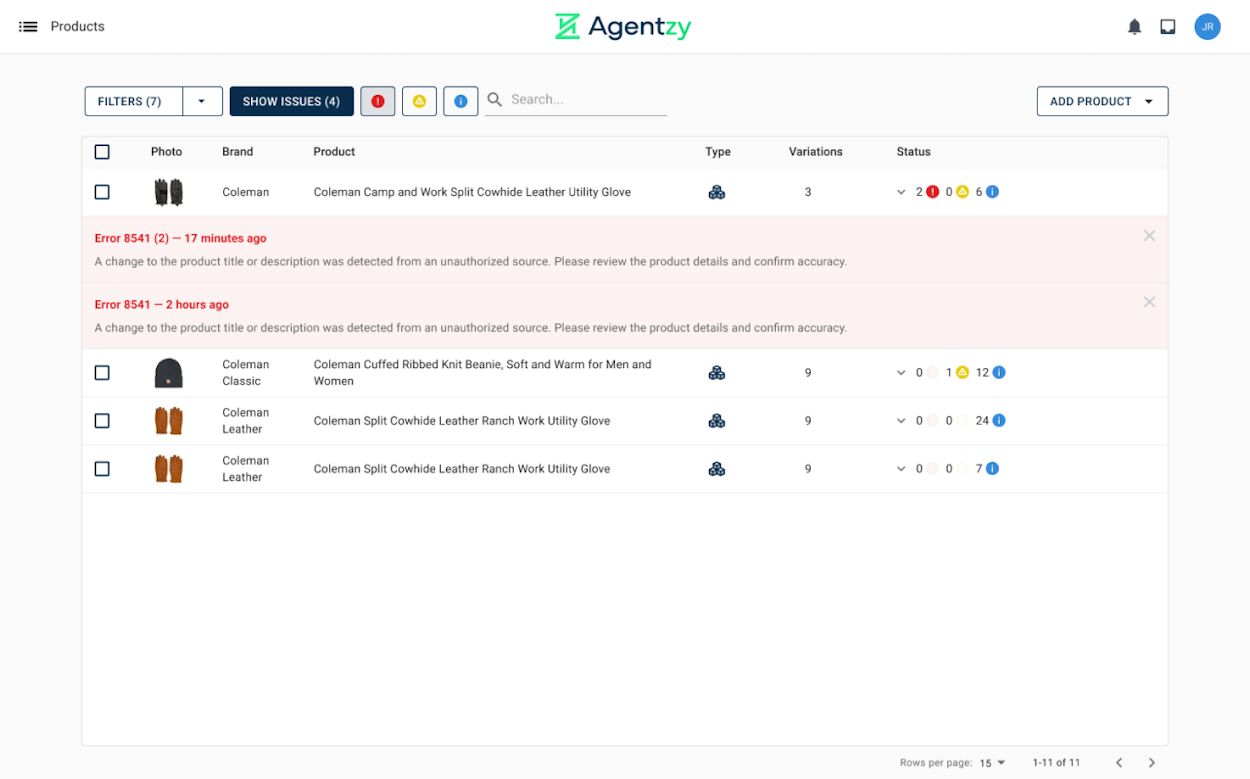 Agentzy Product Issues screenshot